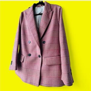 H&M Mauve Plaid Double-Breasted Blazer